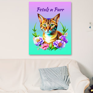 Poster Pétalas e Gato Puro e Flores Bonito