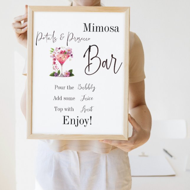 Poster Pétalas e Prosecco Rosa Bar de Mimosa para Chá de  (Criador carregado)