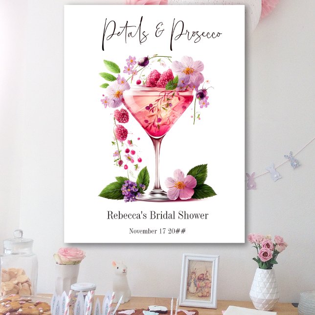 Poster Pétalas e Prosecco Rosa Floral Chá de Noiva (Criador carregado)