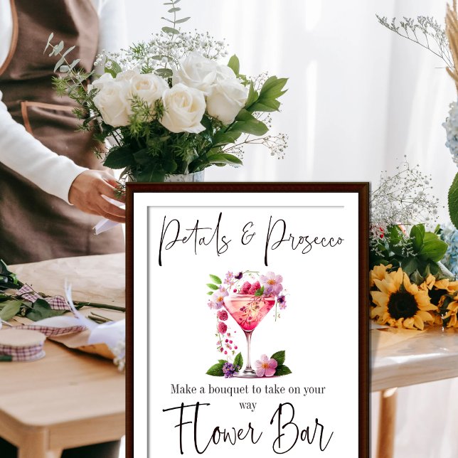 Poster Pétalas & Prosecco Rosa Bar de Flores para Chá de  (Criador carregado)