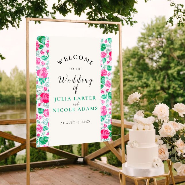 Poster Pétalas Rosa Verde Flores Jardim Casamento (Criador carregado)