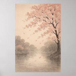 Poster Petals on the River Springtime Serenity