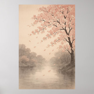 Poster Petals on the River Springtime Serenity
