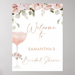 Poster Petals Prosecco Blush Chá de panela Floral Bem-vin
