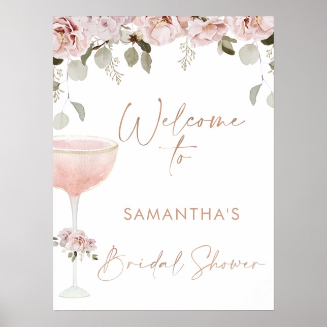 Poster Petals Prosecco Blush Chá de panela Floral Bem-vin (Frente)