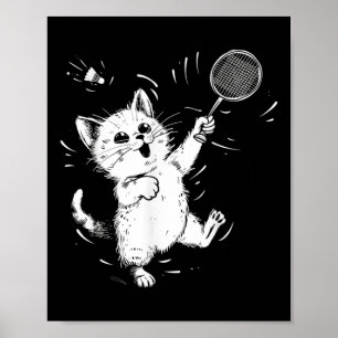 Poster Peteca de Badminton Engraçada Gato Fofo Jogador de