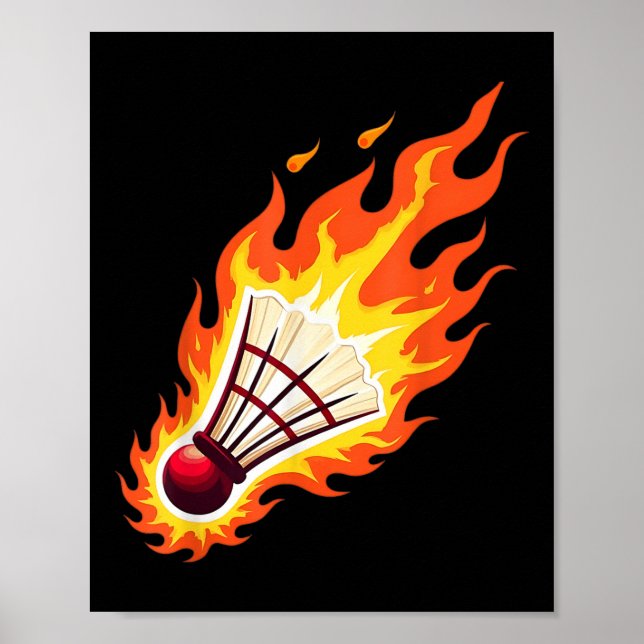 Poster Peteca de Badminton Flamejante em Chamas (Frente)