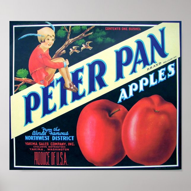 Poster Peter Pan Marca Northwest Apples Yakima Washington (Frente)