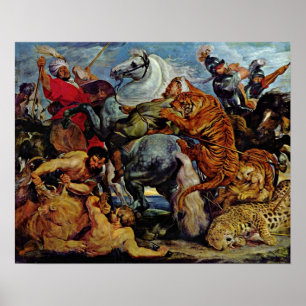 Póster Peter Paul Rubens - Caça ao leão e ao Tigre