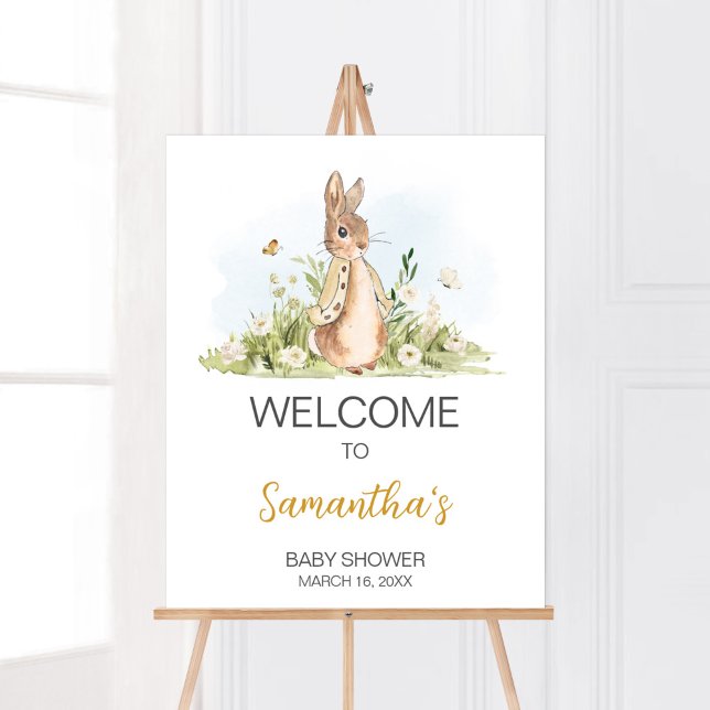 Poster Peter Rabbit Chá de fraldas Bem-vindo (Rabbit Gender Neutral Baby Shower Welcome Sign)