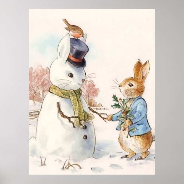 Poster Peter Rabbit e o boneco de neve de Beatrix Potter (Frente)