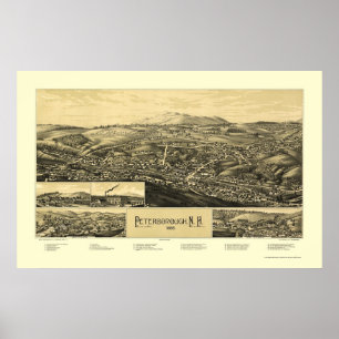 Poster Peterborough, mapa panorâmico do NH - 1886
