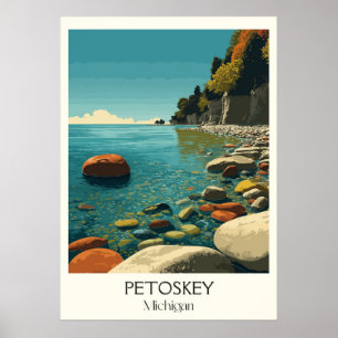 Poster Petoskey Michigan Vintage Lake Michigan Coast Art
