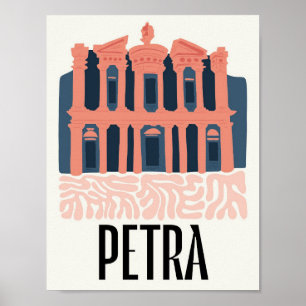 Poster Petra Jordania abstrato viagem de arte floral