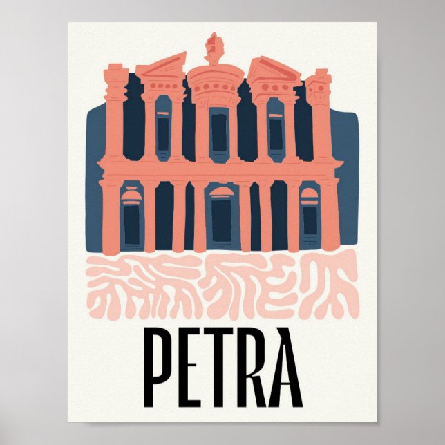 Poster Petra Jordania abstrato viagem de arte floral (Frente)