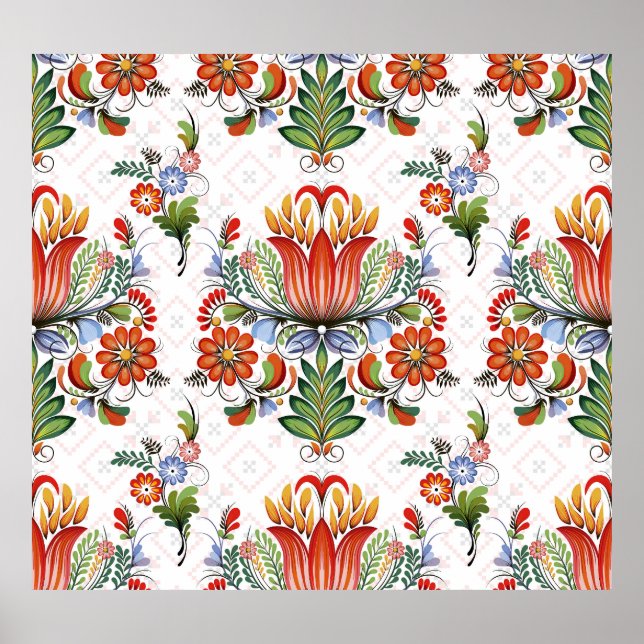 Poster Petrykivka: Flores Ucranianas. (Frente)