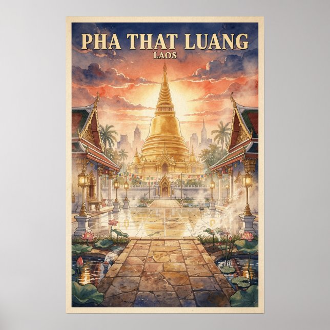 Poster Pha That Luang Viagem Vintage Laos (Frente)