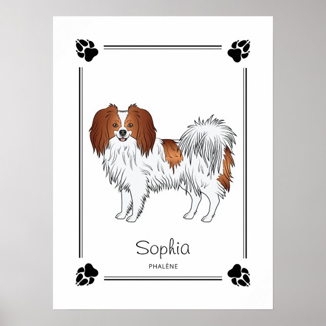 Poster Phalène Vermelha e Branca e Nome de Cachorro Perso (Frente)