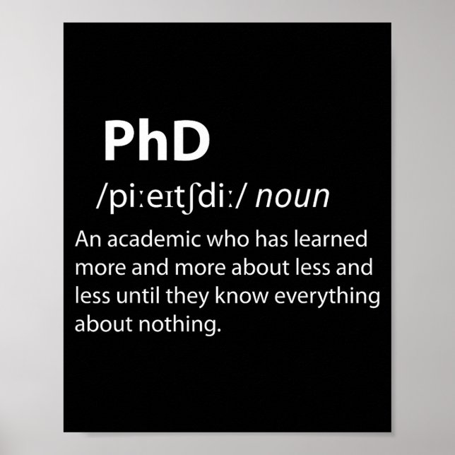 Poster Phd funny dictionary definition doctorate student (Frente)