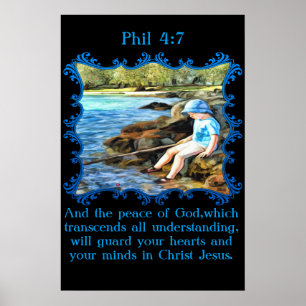 Póster Phil 4:7 Menino pescando no rio.