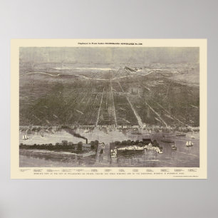 Poster Philadelphfia, mapa panorâmico do PA - 1876