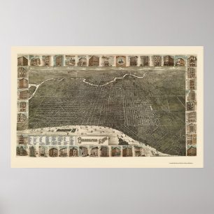 Póster Philadelphfia, mapa panorâmico do PA - 1886