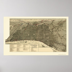 Poster Philadelphfia, mapa panorâmico do PA - 1888