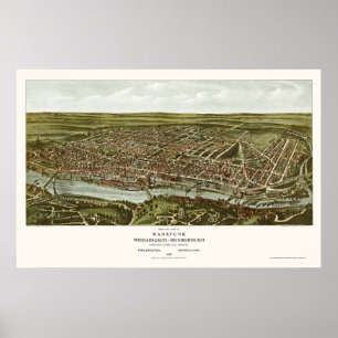 Póster Philadelphfia, mapa panorâmico do PA - 1907