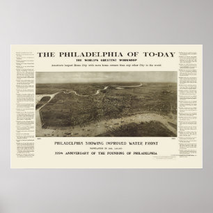 Póster Philadelphfia, mapa panorâmico do PA - 1908