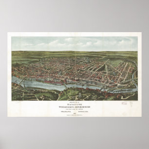 Póster Philadelphfia Penn. Mapa 1907 panorâmico antigo