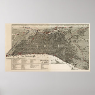 Póster Philadelphia birdseye map - 1887 (McFetridge) Big