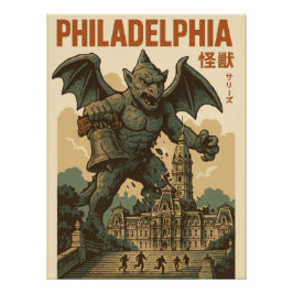 Póster Philadelphia Gargoyle Monster Attack Vintage City