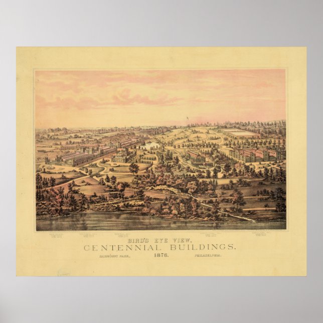 Póster Philadelphia PA 1876 Centennial Bldgs Fairmount Pk (Frente)