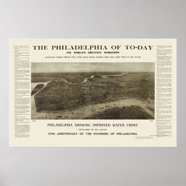 Póster Philadelphia, PA Panorâmica - 1908 (Frente)