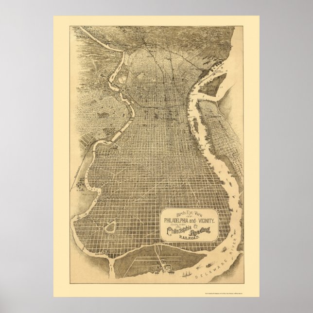 Póster Philadelphia, PA Panorâmica Map - 1870 (Frente)