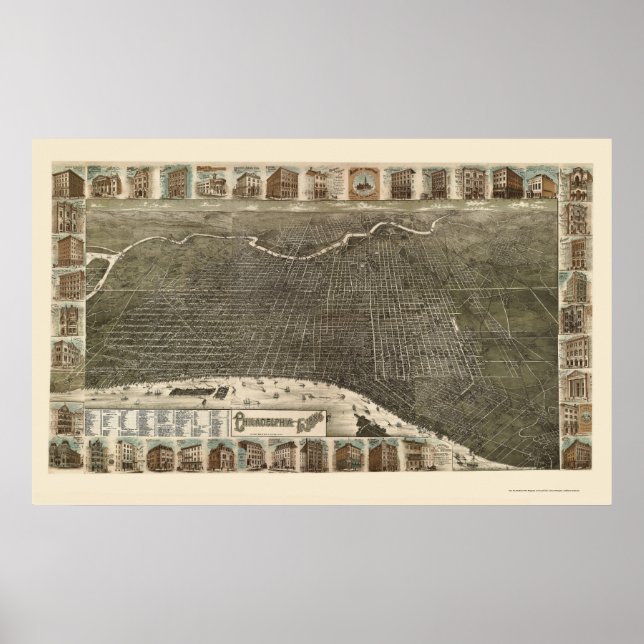 Póster Philadelphia, PA Panorâmica Map - 1886 (Frente)