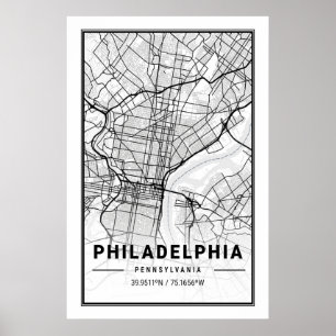 Poster Philadelphia Pennsylvania EUA - Mapa da Cidade do