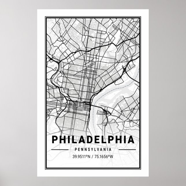 Poster Philadelphia Pennsylvania EUA - Mapa da Cidade do  (Frente)
