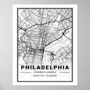 Poster Philadelphia Pennsylvania EUA - Mapa da Cidade do