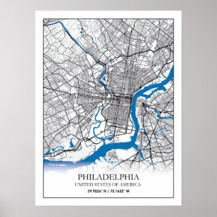 Poster Philadelphia Pennsylvania EUA - Mapa da Cidade do