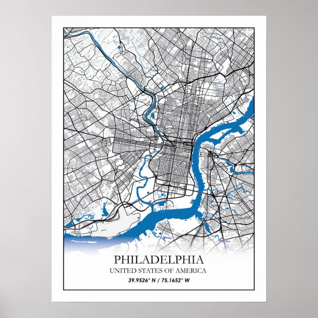 Poster Philadelphia Pennsylvania EUA - Mapa da Cidade do  (Frente)