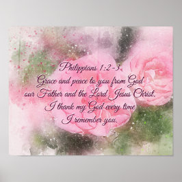 Póster Philippians 1:2-3 Grace e Peace to You Pink Rose