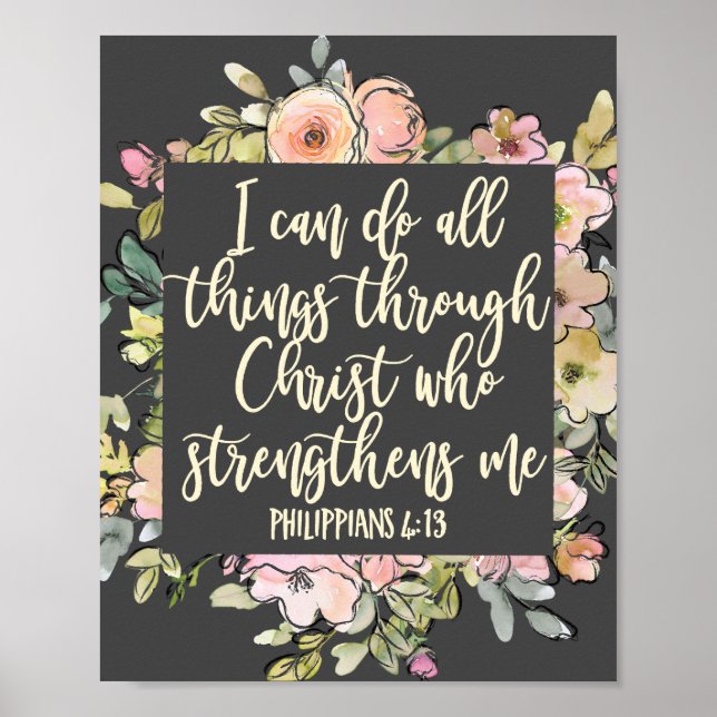 Poster Philippians 4:13 Bíblia Verso Bonito Pastel Floral (Frente)
