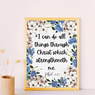 Poster Philippians 4:13 Blue Hydrangea Strong Bíblia Cote