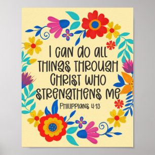 Poster Philippians 4:13 Escritura de Bíblia Folk Art Flor
