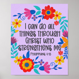 Poster Philippians 4:13 Escritura de Bíblia Folk Art Flor