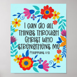 Poster Philippians 4:13 Escritura de Bíblia Folk Art Flor