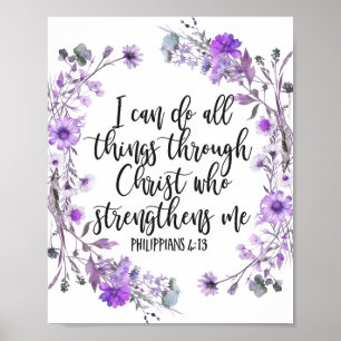 Poster Philippians 4:13 Escritura de Bíblia Lavanda roxa