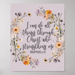 Poster Philippians 4:13 Escritura de Bíblia Verse Floral 