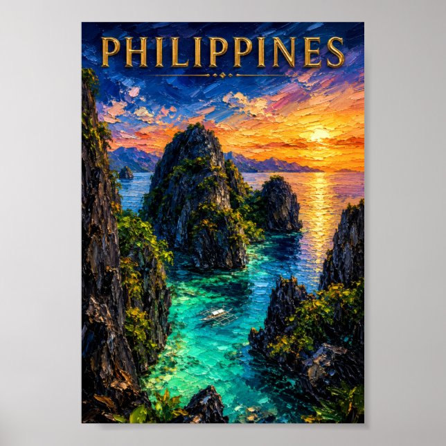 Poster Philippines: Tropical Sunset Palawan Coast Art Sou (Frente)
